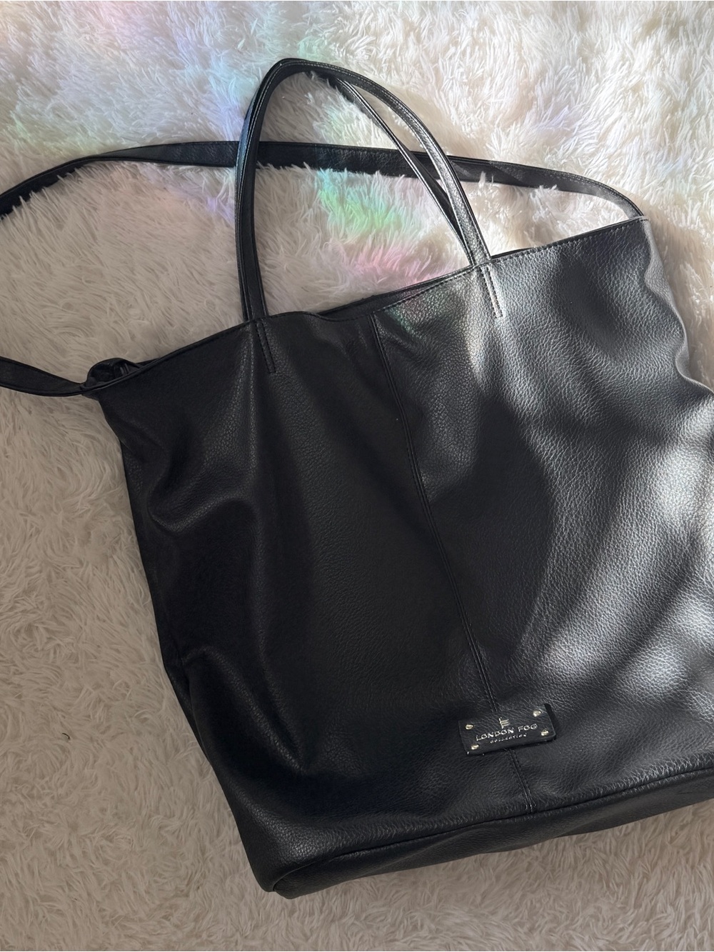 London Fog Black Pebbled Leather Tote with Shoulder Strap